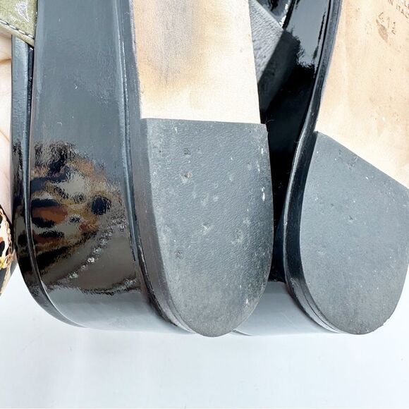 Anyi Lu Lucy Slip On Wedge Patent Leather Sandals Color Block Green/Black/Tan 11 - Picture 12 of 13